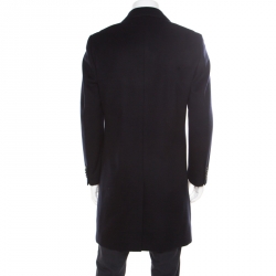 Pre Owned Boss by Hugo Boss Navy Blue Felted Wool and Cashmere Stratus Overcoat M