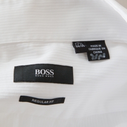 Pre Owned Boss By Hugo Boss White Self Striped Cotton Button Front Gerald Shirt 3XL