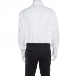 Pre Owned Boss By Hugo Boss White Self Striped Cotton Button Front Gerald Shirt 3XL