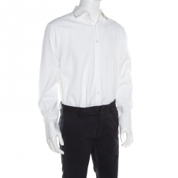 Pre Owned Boss By Hugo Boss White Self Striped Cotton Button Front Gerald Shirt 3XL