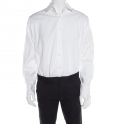Pre Owned Boss By Hugo Boss White Self Striped Cotton Button Front Gerald Shirt 3XL