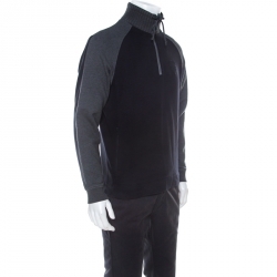 Pre Owned Boss By Hugo Boss Black & Grey Cable Knit Collar Sweatshirt M