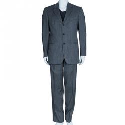 Pre Owned Boss By Hugo Boss Men's Grey Wool Striped Suit XS