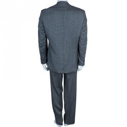 Pre Owned Boss By Hugo Boss Men's Grey Wool Striped Suit XS