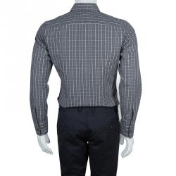 Pre Owned قميص بوس باي هوغو بوس مكسم كاروهات تاترسال قطن رصاصي S