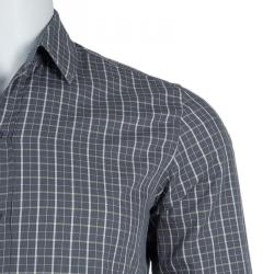 Pre Owned قميص بوس باي هوغو بوس مكسم كاروهات تاترسال قطن رصاصي S