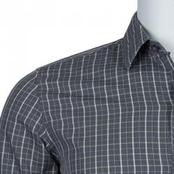 Pre Owned قميص بوس باي هوغو بوس مكسم كاروهات تاترسال قطن رصاصي S