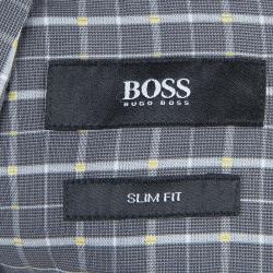 Pre Owned قميص بوس باي هوغو بوس مكسم كاروهات تاترسال قطن رصاصي S