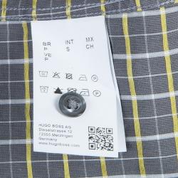 Pre Owned قميص بوس باي هوغو بوس مكسم كاروهات تاترسال قطن رصاصي S