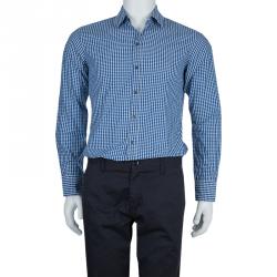 Pre Owned قميص بوس باي هوغو بوس جاكار دوبي مكسم قطن أزرق S