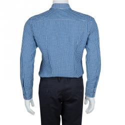 Pre Owned قميص بوس باي هوغو بوس جاكار دوبي مكسم قطن أزرق S