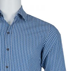 Pre Owned قميص بوس باي هوغو بوس جاكار دوبي مكسم قطن أزرق S