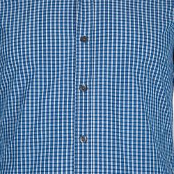 Pre Owned قميص بوس باي هوغو بوس جاكار دوبي مكسم قطن أزرق S