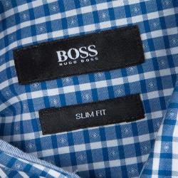 Pre Owned قميص بوس باي هوغ و بوس جاكار دوبي مكسم قطن أزرق S