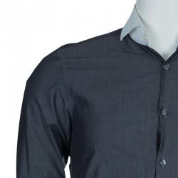 Pre Owned Boss By Hugo Boss Grey Contrast Collar and Cuff Slim Fit Cotton Shirt S