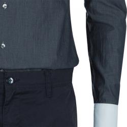 Pre Owned Boss By Hugo Boss Grey Contrast Collar and Cuff Slim Fit Cotton Shirt S