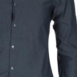 Pre Owned Boss By Hugo Boss Grey Contrast Collar and Cuff Slim Fit Cotton Shirt S