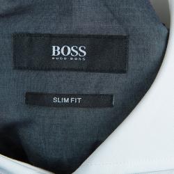 Pre Owned Boss By Hugo Boss Grey Contrast Collar and Cuff Slim Fit Cotton Shirt S