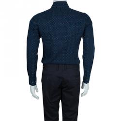 مملوكة مسبقًا Boss By Hugo Boss Navy Dot Print Slim Fit Cotton Shirt S