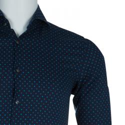 مملوكة مسبقًا Boss By Hugo Boss Navy Dot Print Slim Fit Cotton Shirt S