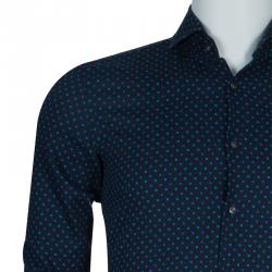 مملوكة مس بقًا Boss By Hugo Boss Navy Dot Print Slim Fit Cotton Shirt S