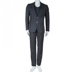 Pre Owned Boss By Hugo Boss Grey Pinstriped Wool Suit M