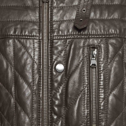 Pre Owned Boss By Hugo Boss Brown Leather Quilted Zip-Up Jacket XXXL