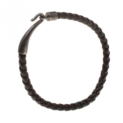 Bottega Veneta Brown Intrecciato Woven Leather Single Hook Bracelet 