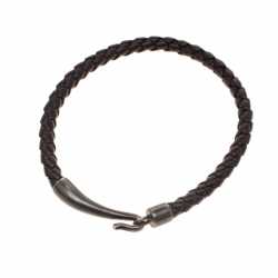 Bottega Veneta Brown Intrecciato Woven Leather Single Hook Bracelet 