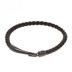 Bottega Veneta Brown Intrecciato Woven Leather Single Hook Bracelet 