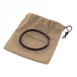 Bottega Veneta Brown Intrecciato Woven Leather Single Hook Bracelet 