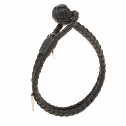 Bottega Veneta Grey Intrecciato Leather Double Strand Knot Bracelet