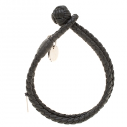Bottega Veneta Grey Intrecciato Leather Double Strand Knot Bracelet