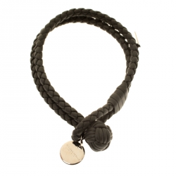 Bottega Veneta Grey Intrecciato Leather Double Strand Knot Bracelet