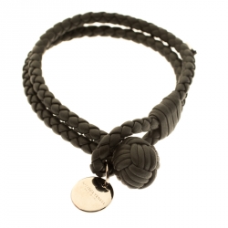 Bottega Veneta Grey Intrecciato Leather Double Strand Knot Bracelet