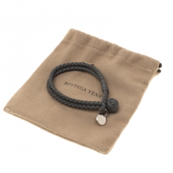 Bottega Veneta Grey Intrecciato Leather Double Strand Knot Bracelet
