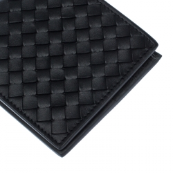 Pre Owned Bottega Veneta Black Intrecciato Leather Bifold Wallet