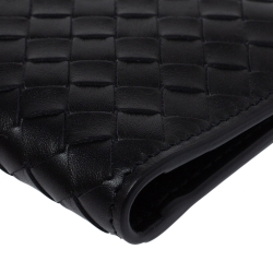 Pre Owned Bottega Veneta Black Intrecciato Leather Card Holder
