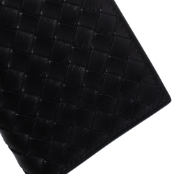 Pre Owned Bottega Veneta Black Intrecciato Leather Card Holder