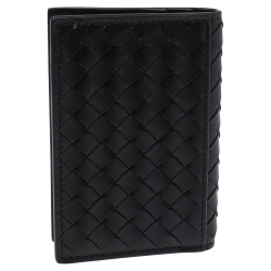 Pre Owned Bottega Veneta Black Intrecciato Leather Card Holder