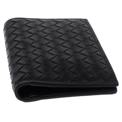 Pre Owned Bottega Veneta Black Intrecciato Leather Card Holder