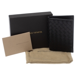 Pre Owned Bottega Veneta Black Intrecciato Leather Card Holder