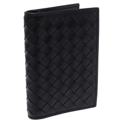Pre Owned Bottega Veneta Black Intrecciato Leather Card Holder