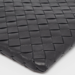 Bottega Veneta Black Intrecciato Leather Half Zip Pouch
