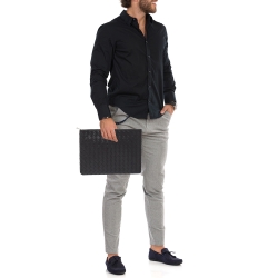 Bottega Veneta Black Intrecciato Leather Half Zip Pouch