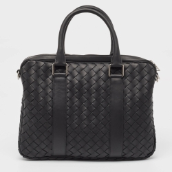 Pre Owned Bottega Veneta Black Intrecciato Leather Small Slim Briefcase