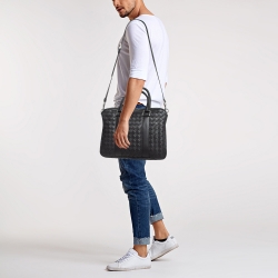 Pre Owned Bottega Veneta Black Intrecciato Leather Small Slim Briefcase