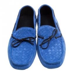 Pre Owned حذاء لوفرز بوتيغا فينيتا سويدي أنترشياتو أزرق بفيونكة مقاس 44