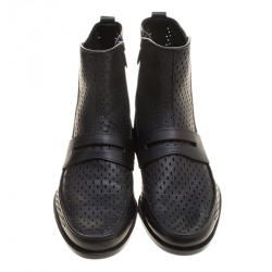 Pre Owned Bottega Veneta Black Perforated Leather Loafer Boots Size 40