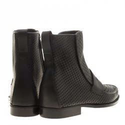 Pre Owned Bottega Veneta Black Perforated Leather Loafer Boots Size 40